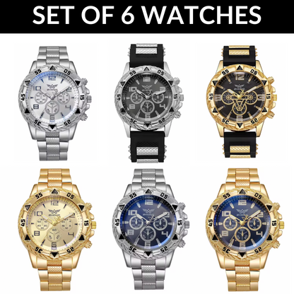 Men's Round Analog Watches - Set of 6 with box