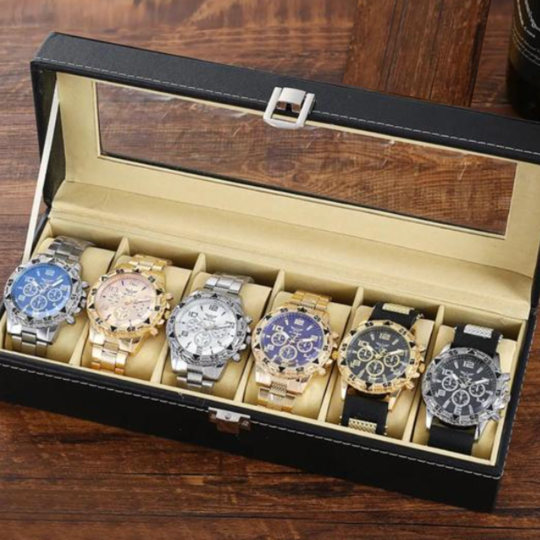 Men's Round Analog Watches - Set of 6 with box